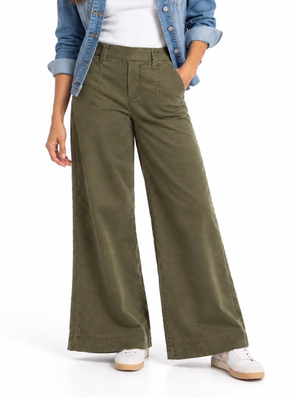 WIT & WISDOM Ab’Solution Skyrise Pull-On Wide Leg Pants Olive Large NWT